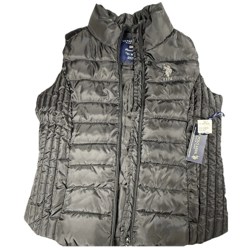 US Polo Assn Puffer Vest Womens Large L Black Full Zip‎ Sleeveles NWT